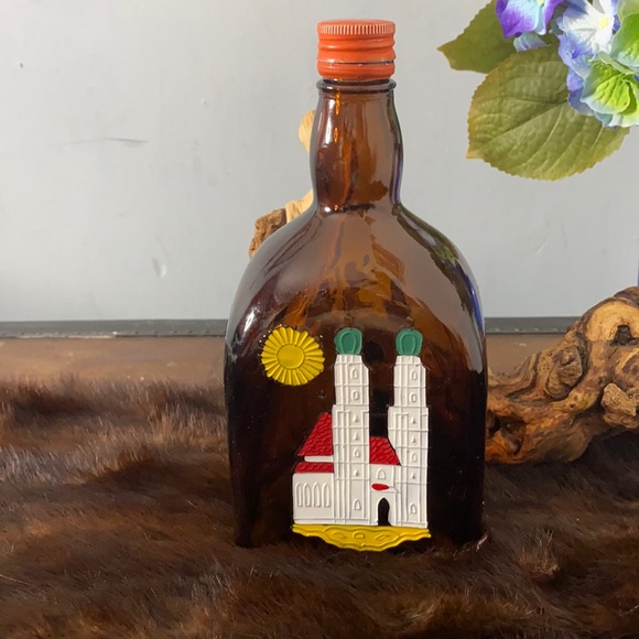 Anton Other - Anton Riemerschmid Munchen Amber Bottle With Painted Castles